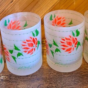 Vintage MCM Poinsettia Glasses by Jean Green for Lord & Taylor - Set of 4
